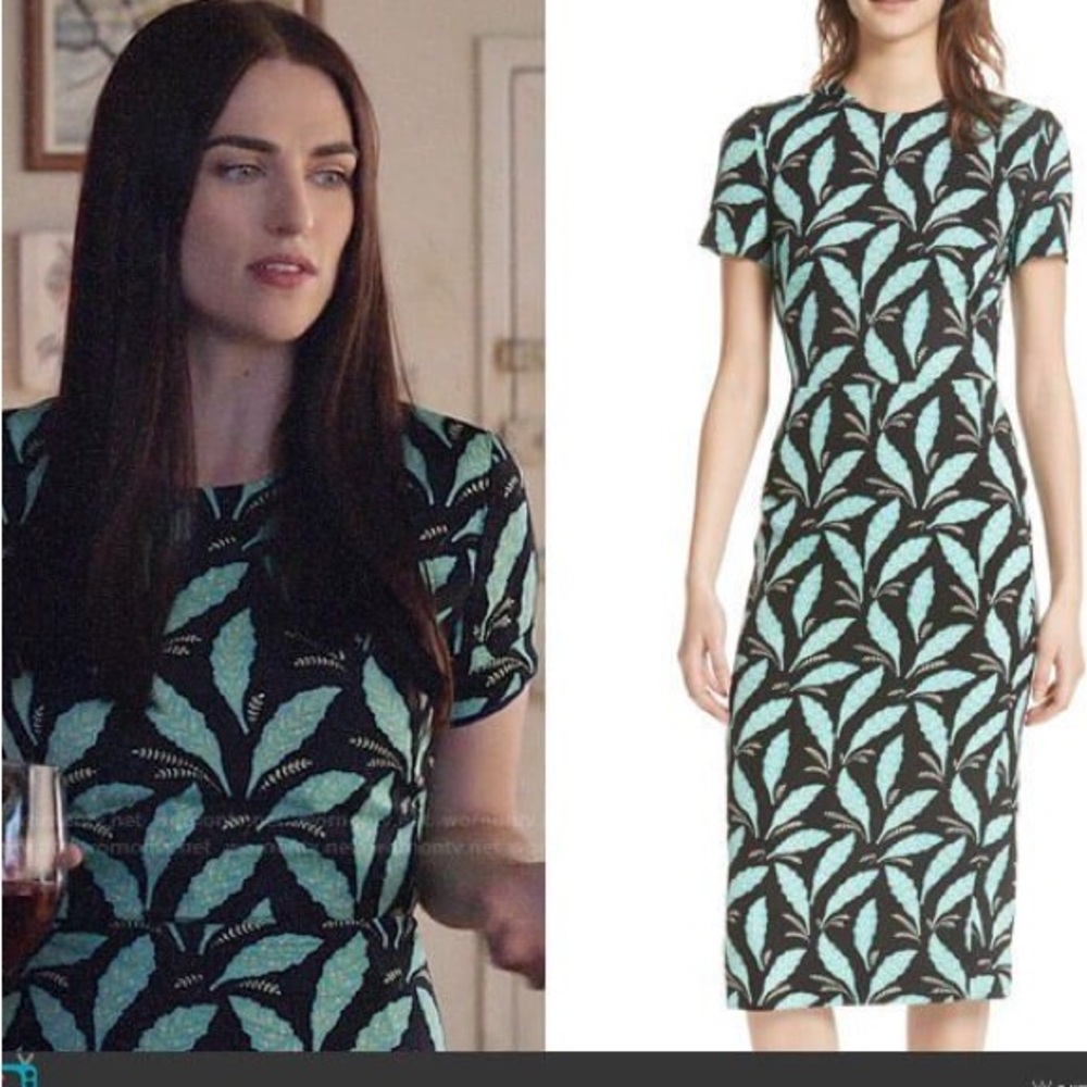 Diane Von Furstenberg Print Midi Silk Stretch Dress Mason Black Floral Leaf